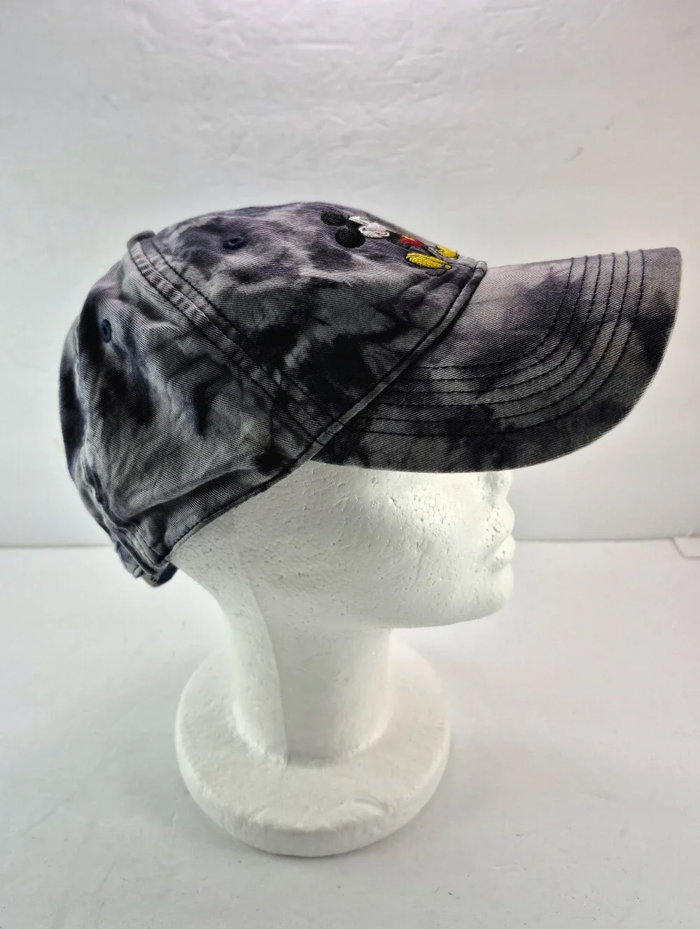 NWOT Disney Mickey Mouse Gray Blue White Tie Dye Brim Adjustable Hat